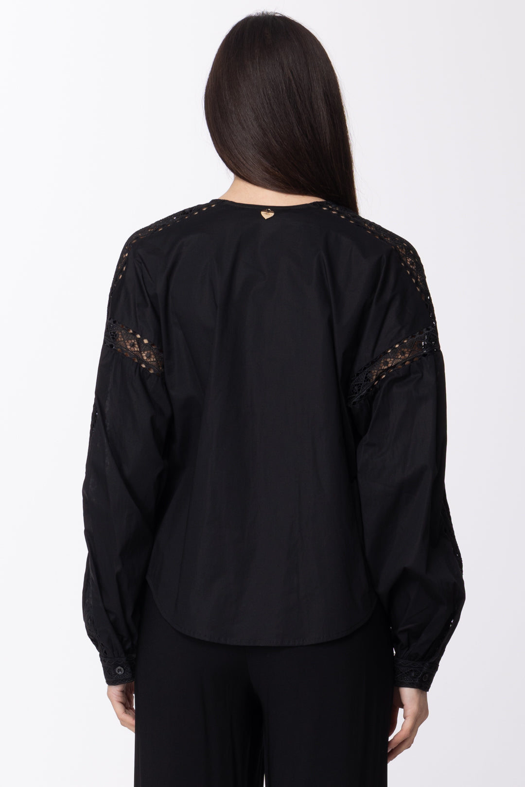 Twin-set Blusa In Popeline con Dettagli In Pizzo 211TT2463 NERO