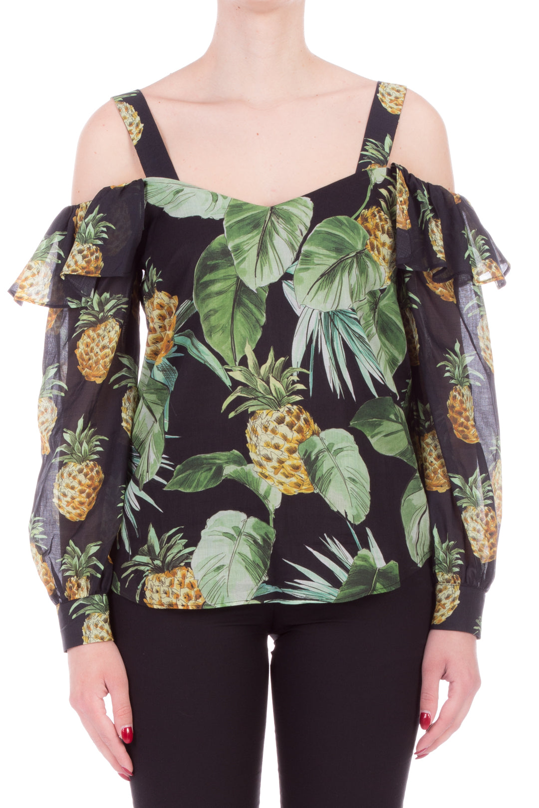 Twin-set Blusa Stampata con Cut Out 201TT2461 ST.SUMMER FRUITS NERO
