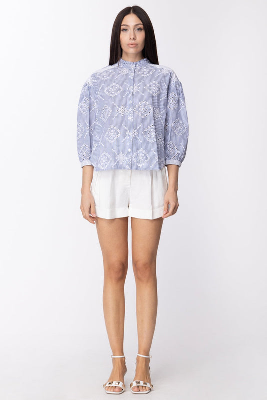 Twin-set Camicia Ampia e Asimmetrica In Sangallo 211TT2412 SANGALLO SU RIGA NEVE/INDACO