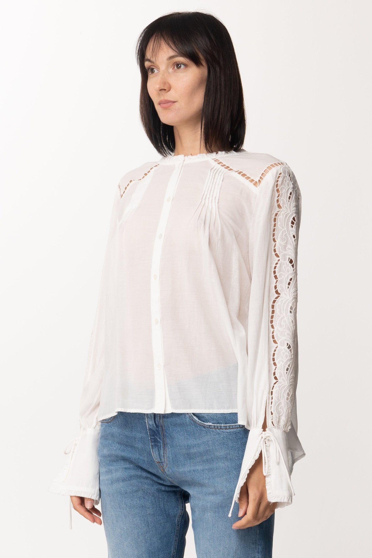 Patrizia Pepe Camicia con Maniche In Pizzo 2C1187 BIANCO