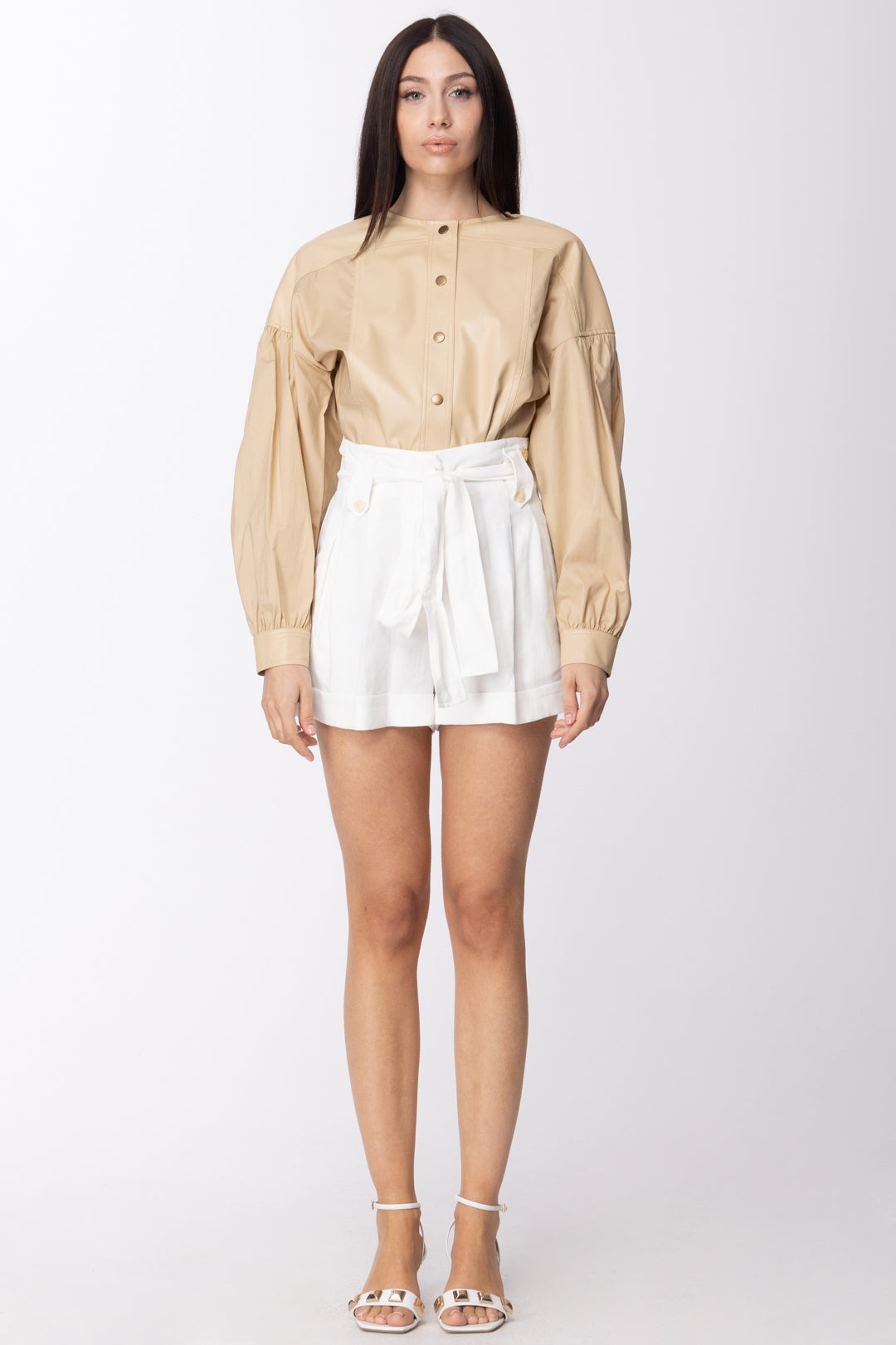 Twin-set Camicia Effetto Pelle con Maniche Ampie 211TT2491 CUBAN SAND