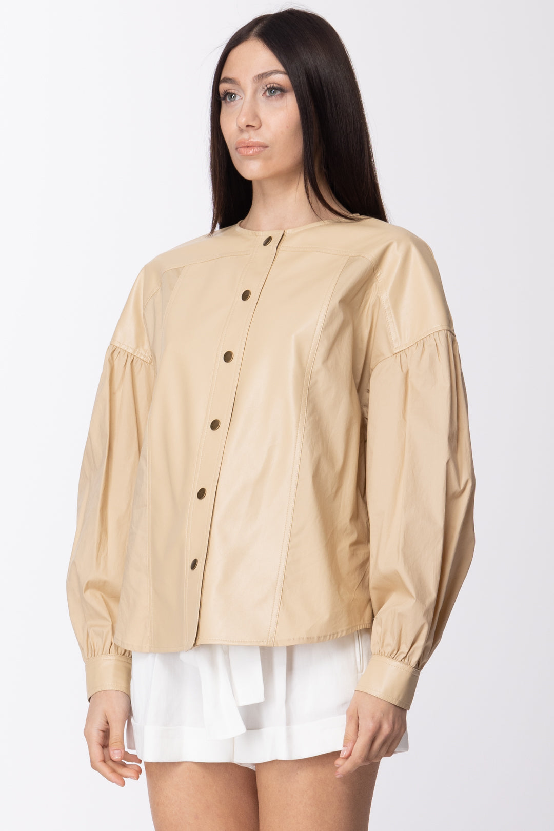 Twin-set Camicia Effetto Pelle con Maniche Ampie 211TT2491 CUBAN SAND