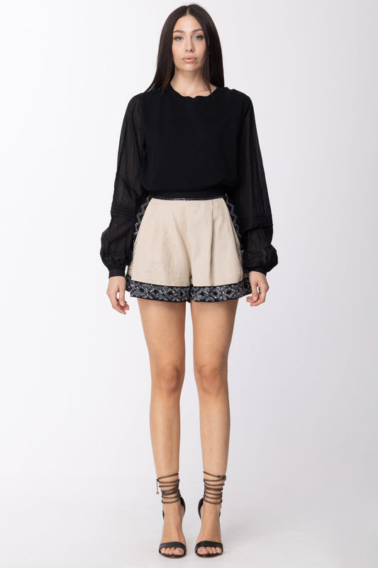 Twin-set Camicia In Mussola con Inserto Maglia In Misto Lino 211TT3150 NERO