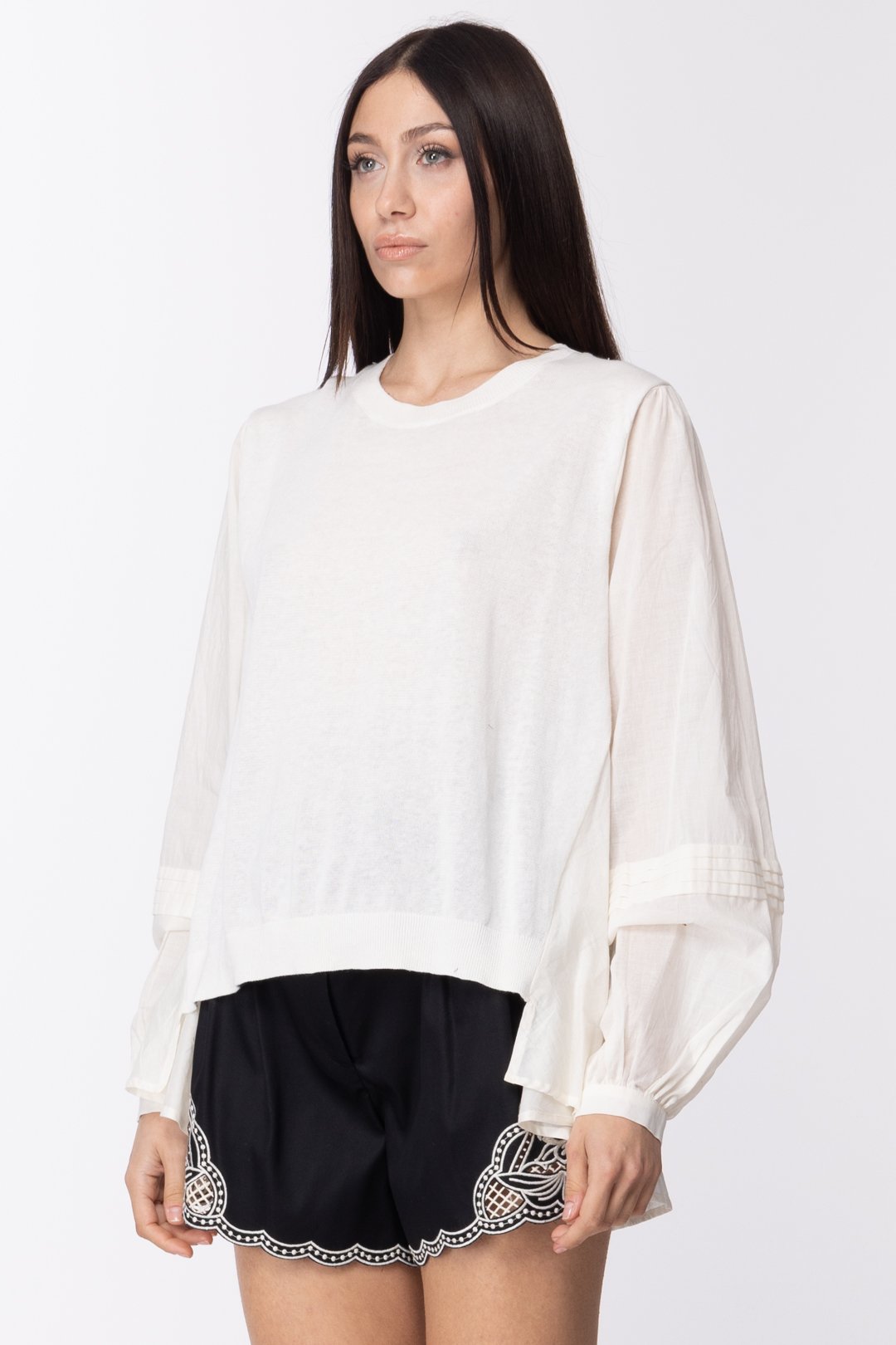 Twin-set Camicia In Mussola con Inserto Maglia In Misto Lino 211TT3150 NEVE