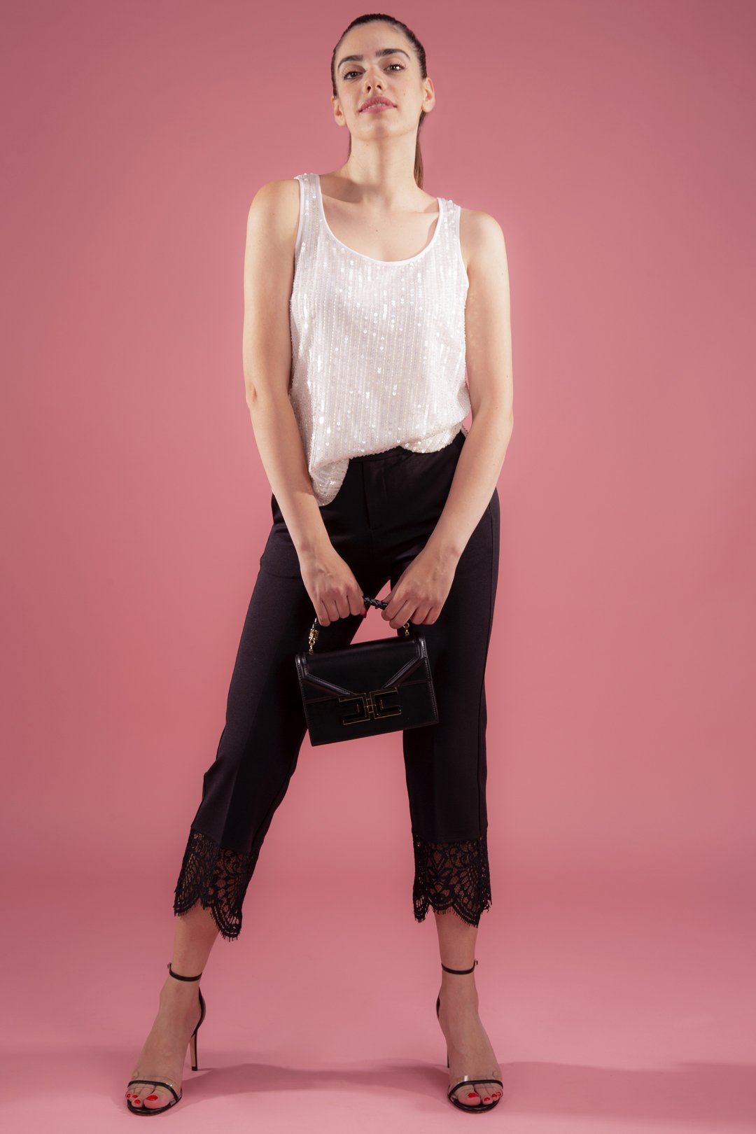 Twin-set Canotta Ricamata con Perle e Paillettes 201TP2052 AVORIO