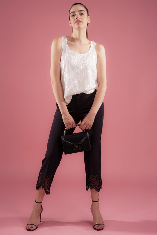 Twin-set Canotta Ricamata con Perle e Paillettes 201TP2052 AVORIO