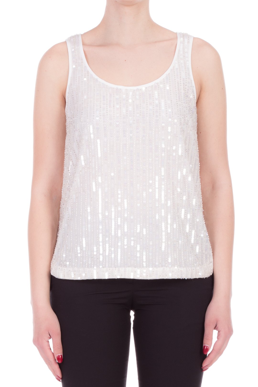 Twin-set Canotta Ricamata con Perle e Paillettes 201TP2052 AVORIO