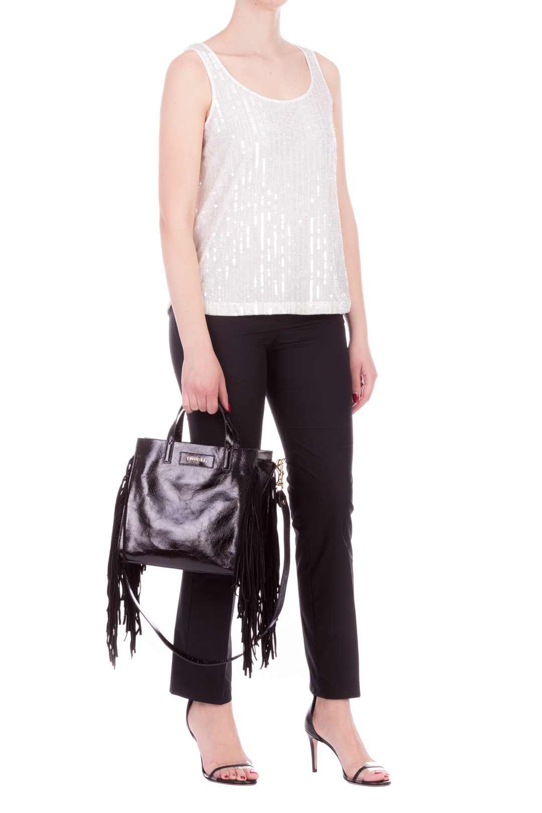 Twin-set Canotta Ricamata con Perle e Paillettes 201TP2052 AVORIO