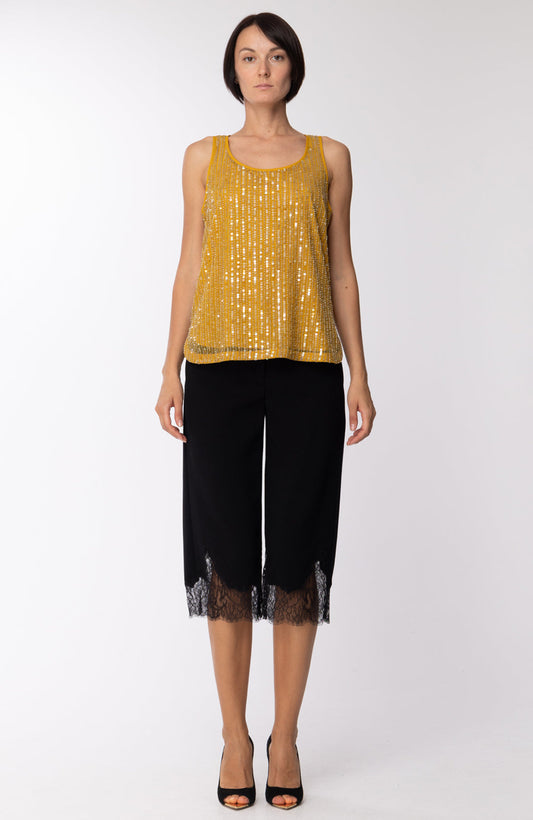 Twin-set Canotta Ricamata con Perle e Paillettes 201TP2052 MIELE