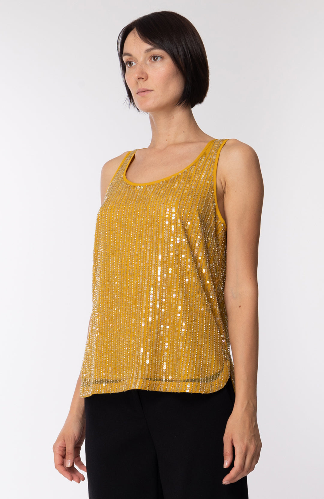 Twin-set Canotta Ricamata con Perle e Paillettes 201TP2052 MIELE