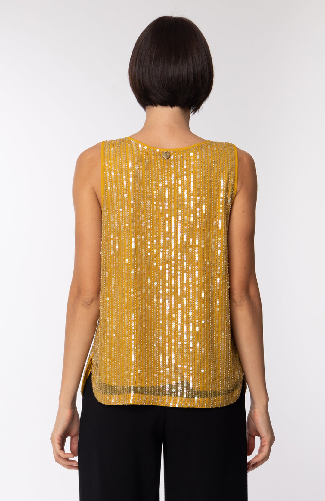 Twin-set Canotta Ricamata con Perle e Paillettes 201TP2052 MIELE