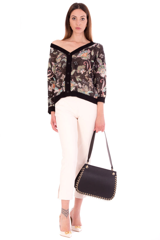 Twin-set Cardigan In Punto Rete Stampa Floreale 211TT3141 ST.FIORE INDIANO NERO