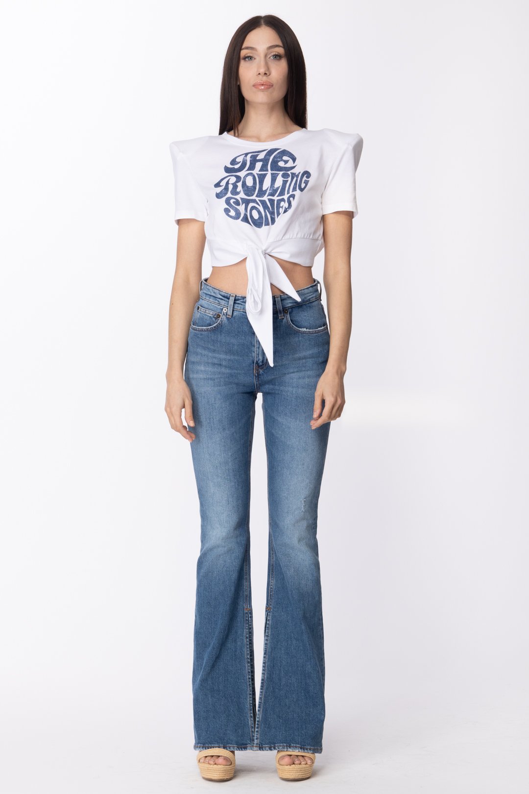 Aniye By Crop T-shirt con Nodo e Scritta Rolling 185183 WHITE
