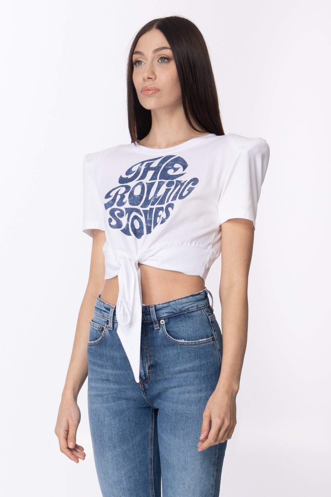 Aniye By Crop T-shirt con Nodo e Scritta Rolling 185183 WHITE
