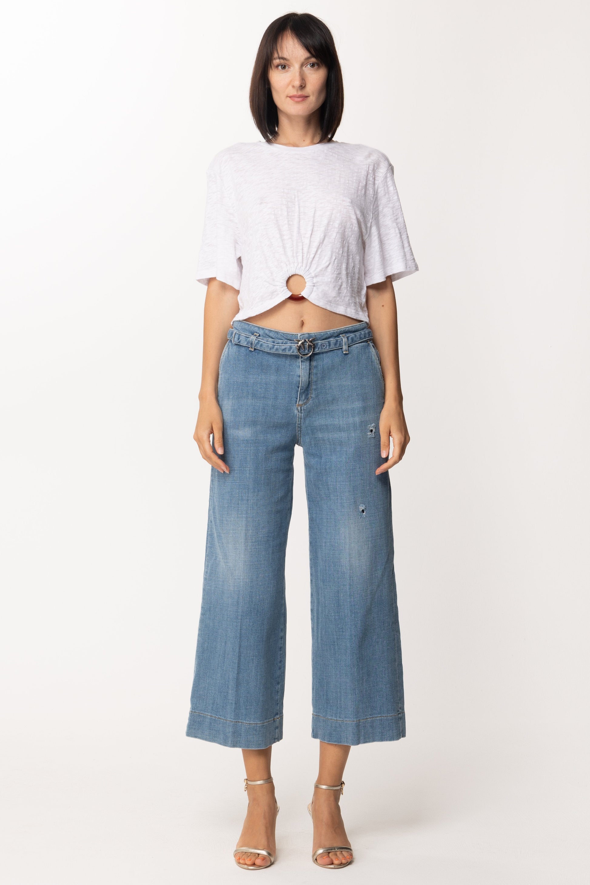 Patrizia Pepe Crop Top con Dettaglio Cerchio 2M3890 BIANCO