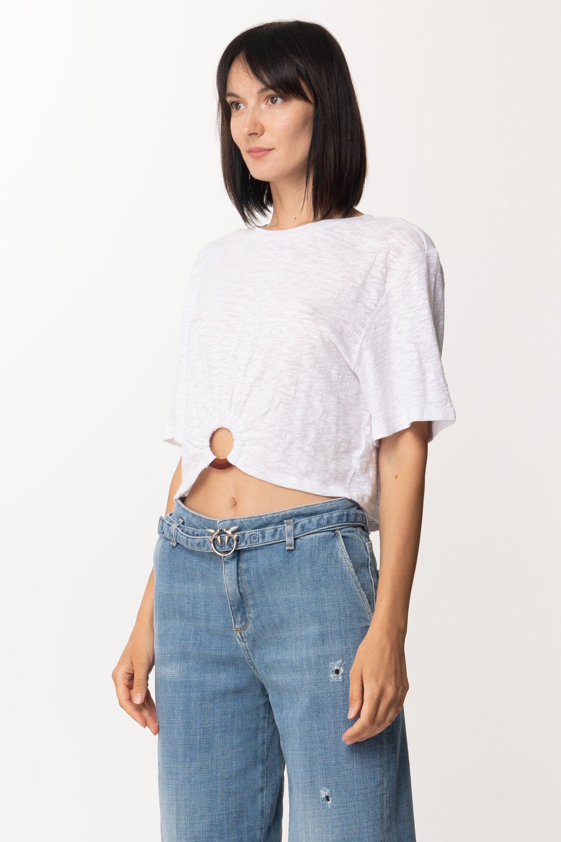 Patrizia Pepe Crop Top con Dettaglio Cerchio 2M3890 BIANCO