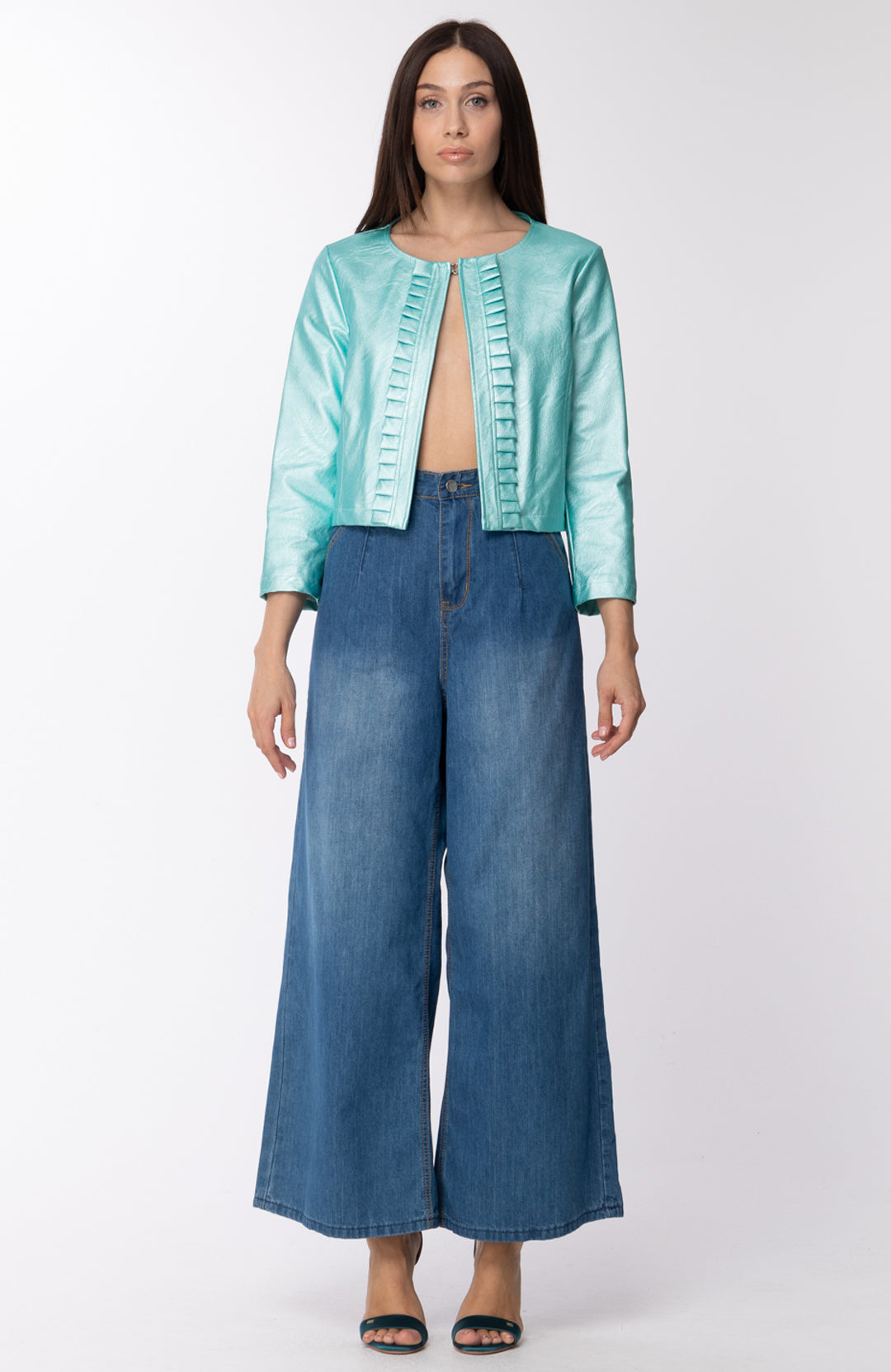 Motel Giacca Corta In Ecopelle con Rouches 19311LEC ACQUA