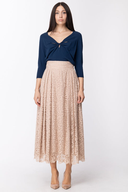 Mangano Gonna Longuette In Pizzo a Vita Alta A15PMNG00024 OLD PINK