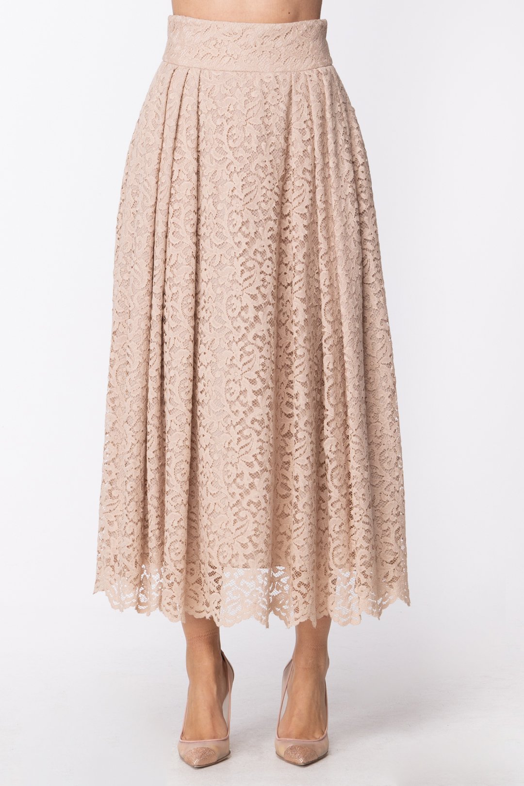 Mangano Gonna Longuette In Pizzo a Vita Alta A15PMNG00024 OLD PINK