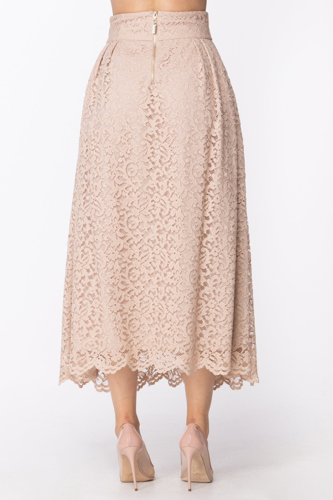 Mangano Gonna Longuette In Pizzo a Vita Alta A15PMNG00024 OLD PINK