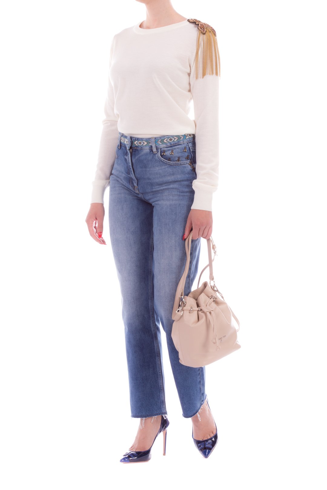 Patrizia Pepe Jeans con Ricamo Di Perline 2J2274 BOHO INDIGO