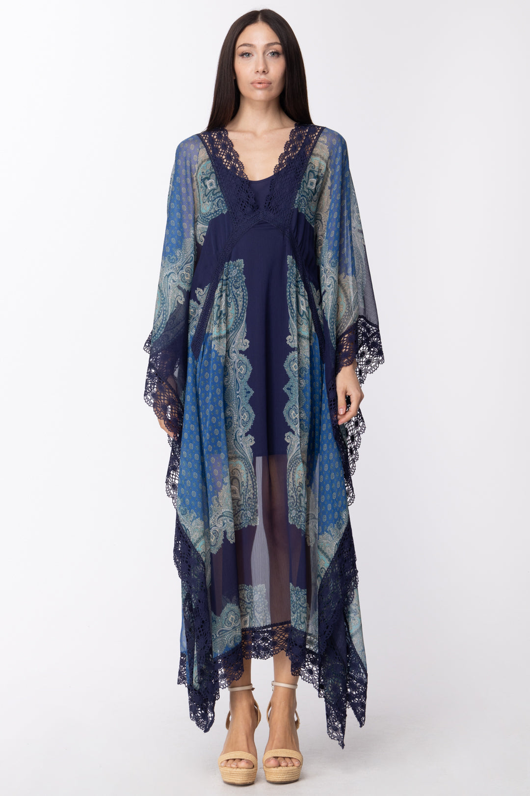 Twin-set Kaftano Lungo con Orli In Pizzo e Sottoveste 211TT268D ST.FOULARD CACHEMIRE NAUTICAL