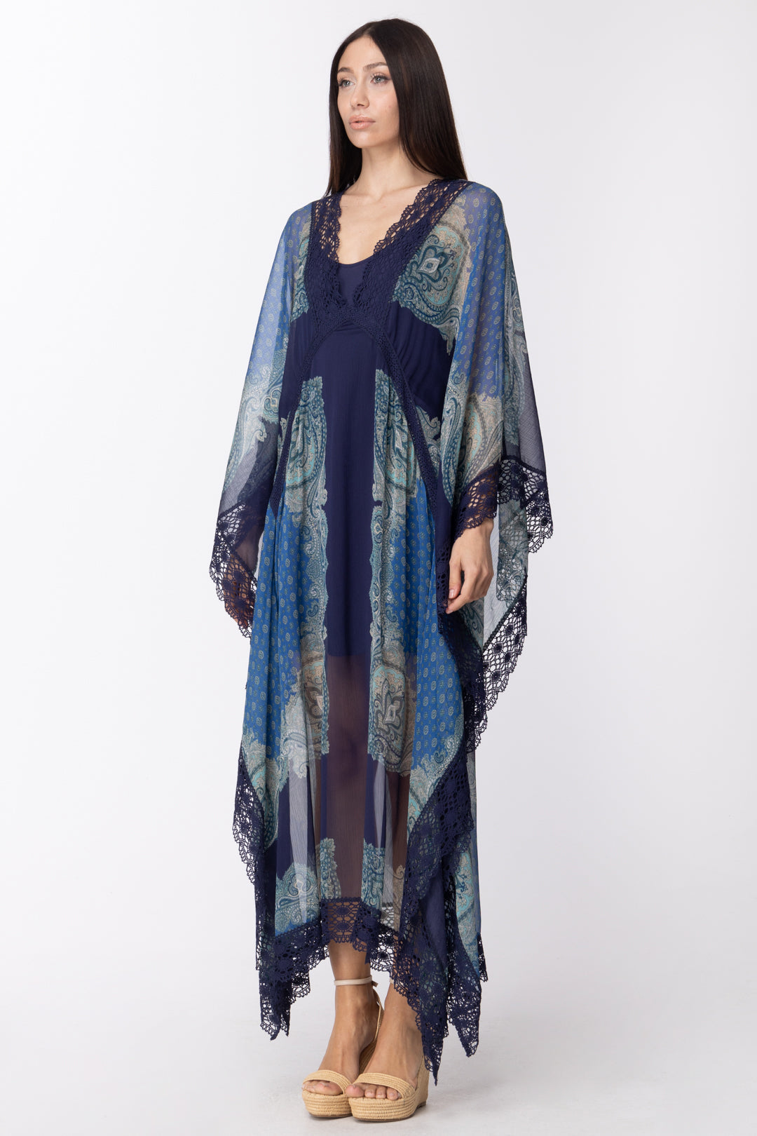 Twin-set Kaftano Lungo con Orli In Pizzo e Sottoveste 211TT268D ST.FOULARD CACHEMIRE NAUTICAL