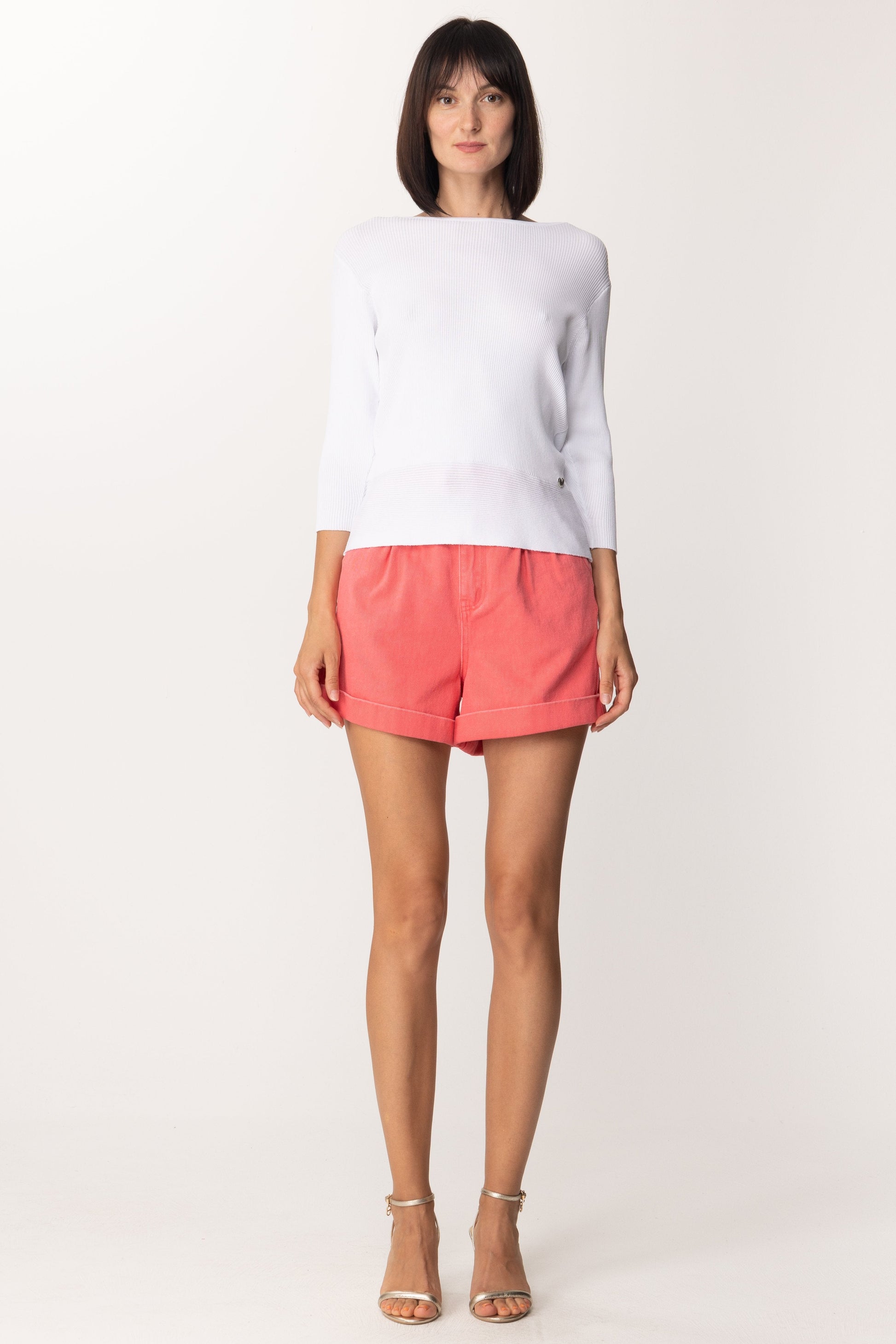 Twin-set Maglia a Costine con Fiocco Sul Retro 201MT3030 ICE