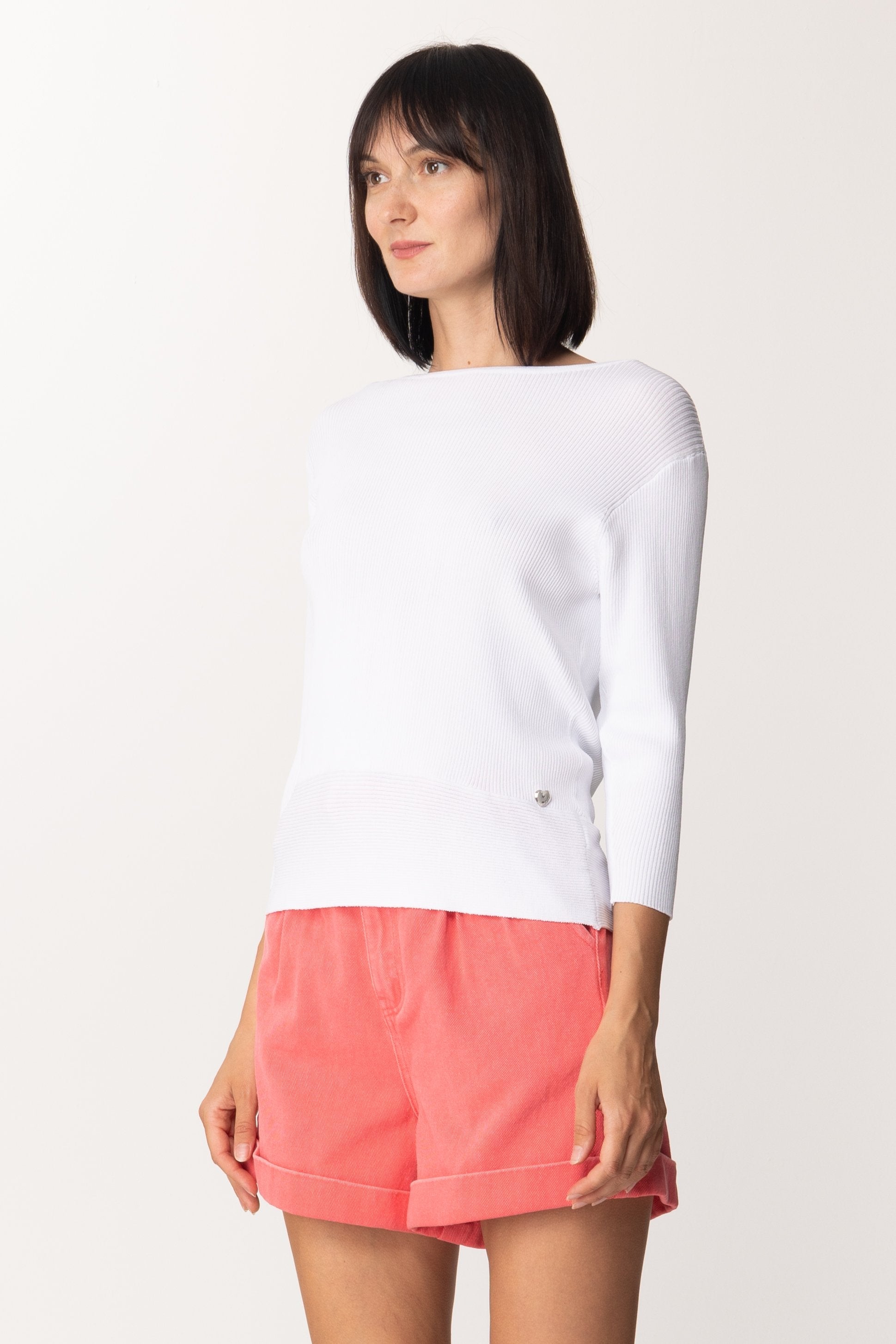 Twin-set Maglia a Costine con Fiocco Sul Retro 201MT3030 ICE