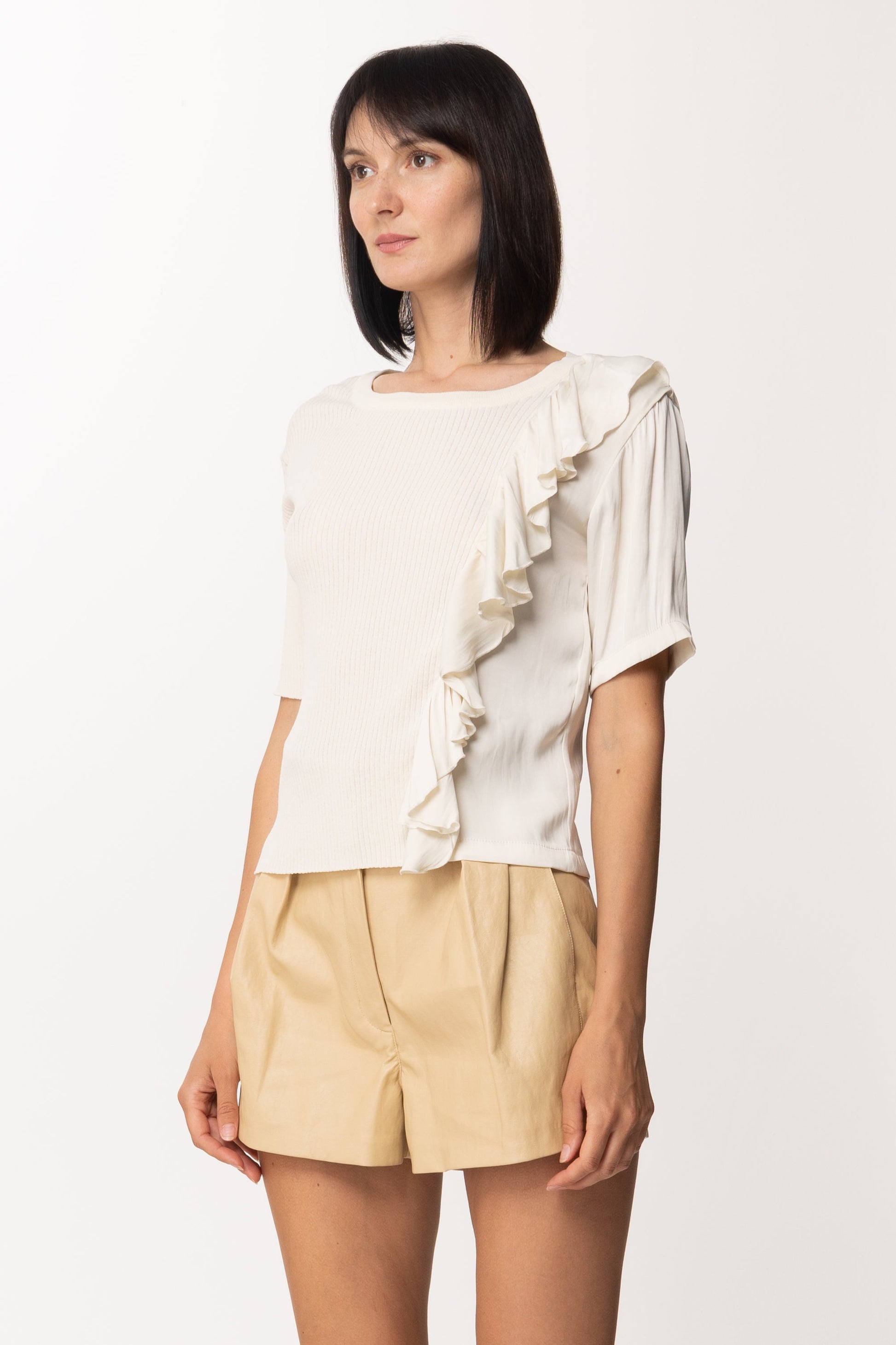 Twin-set Maglia con Inserto e Volant In Raso 211TT3061 NEVE