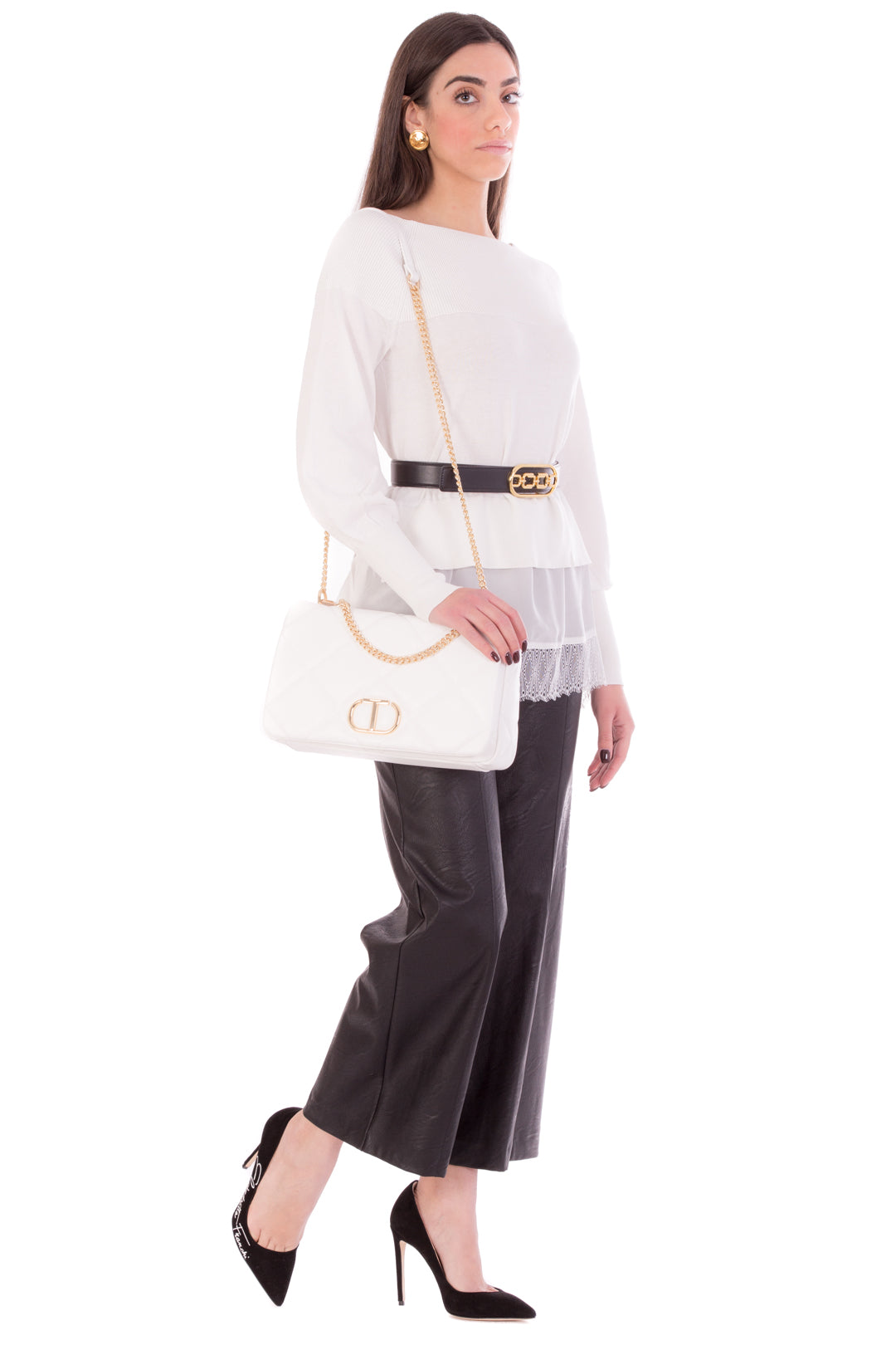 Twin-set Maglia Scollo a Barca con Balza In Pizzo 211TT3191 NEVE