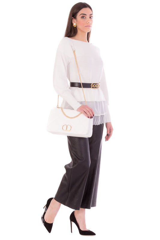 Twin-set Maglia Scollo a Barca con Balza In Pizzo 211TT3191 NEVE