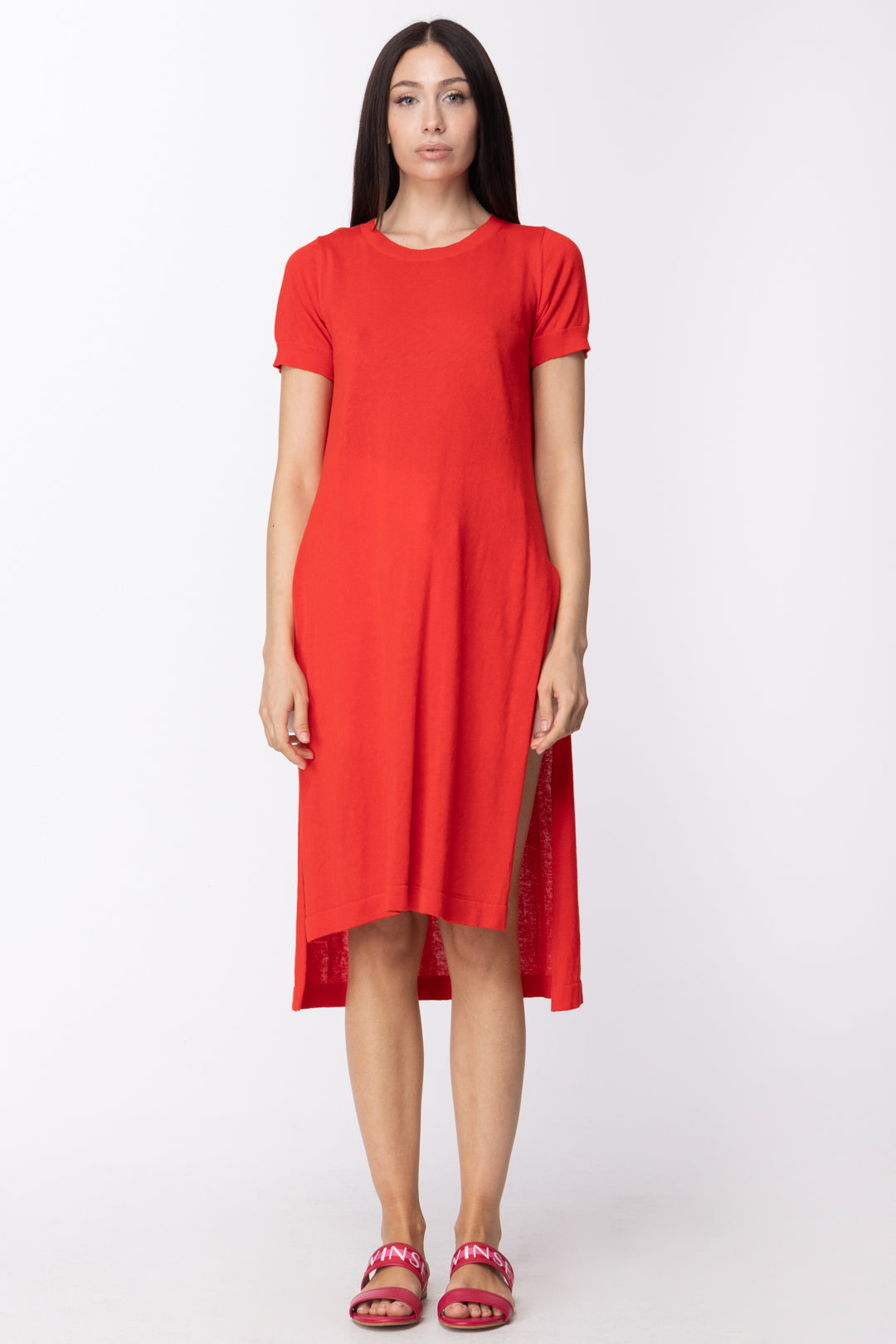 Twin-set Maxi T-shirt Lunga con Spacchi Ai Fianchi 211TT3153 CORALLO