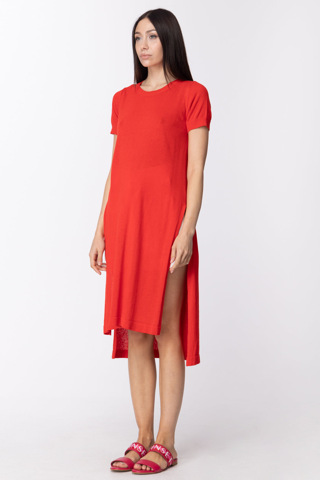 Twin-set Maxi T-shirt Lunga con Spacchi Ai Fianchi 211TT3153 CORALLO