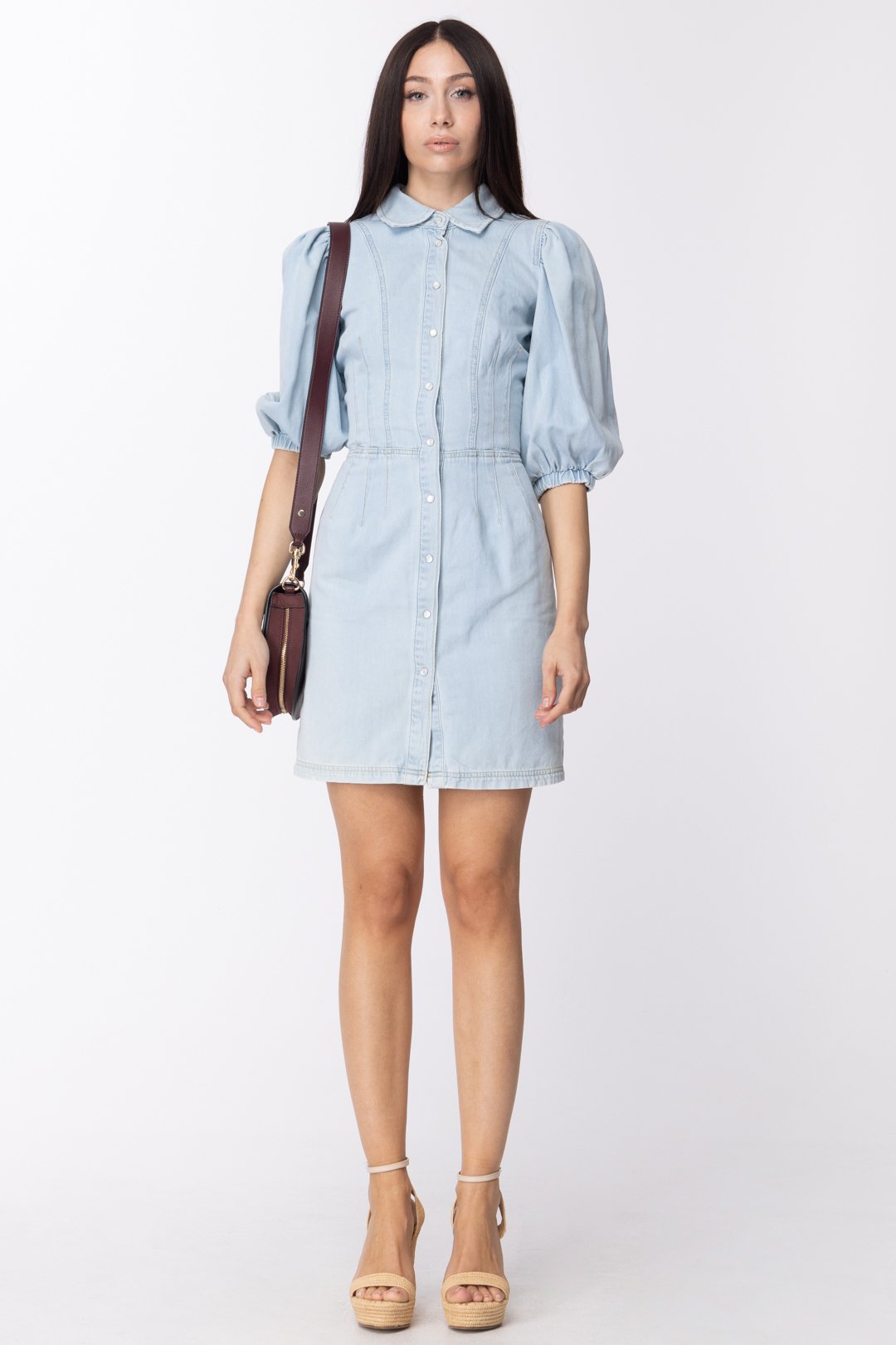 Twin-set Mini Abito Chemiseri In Denim con Maniche a Sbuffo 211TT2374 DENIM CHIARO