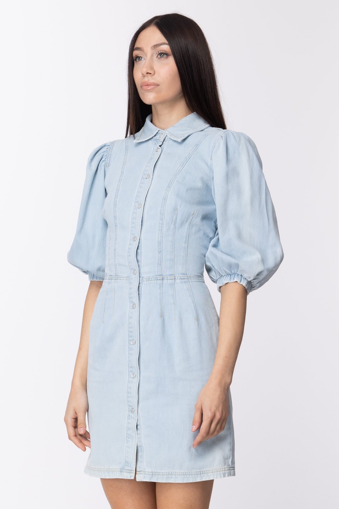 Twin-set Mini Abito Chemiseri In Denim con Maniche a Sbuffo 211TT2374 DENIM CHIARO