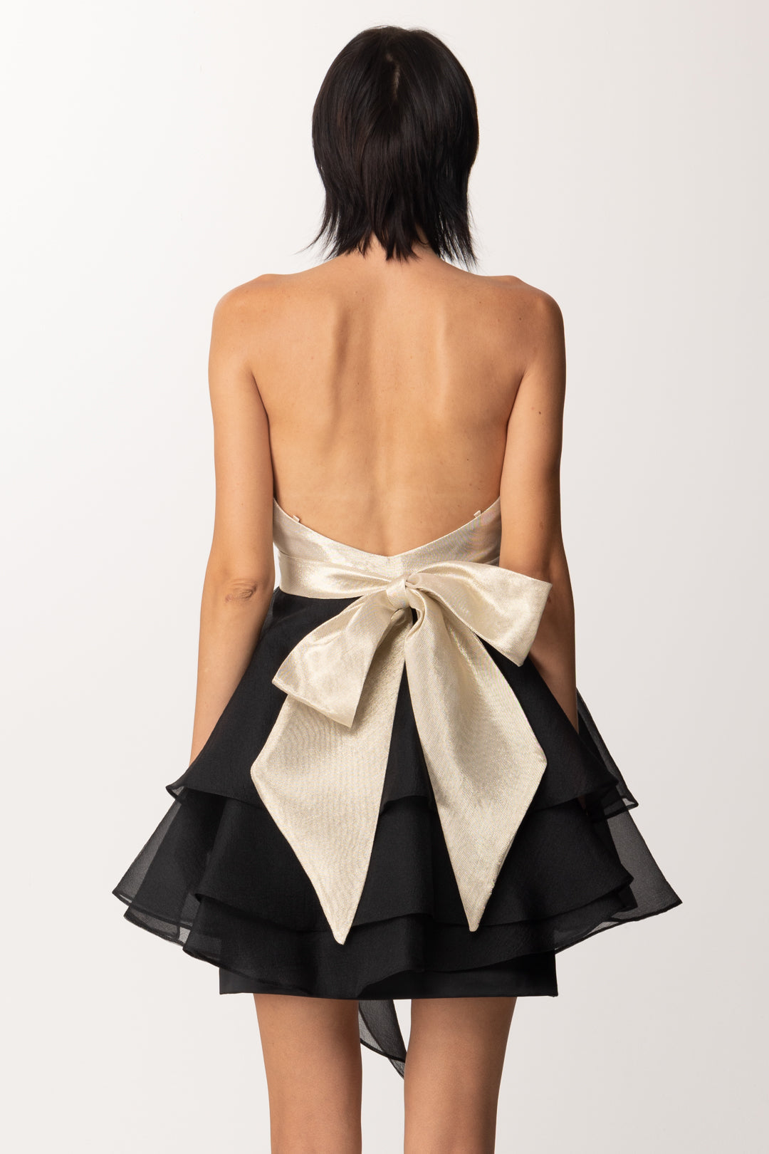 Fabiana Ferri Mini Abito con Balze In Tulle a Contrasto 30735 NERO/ORO