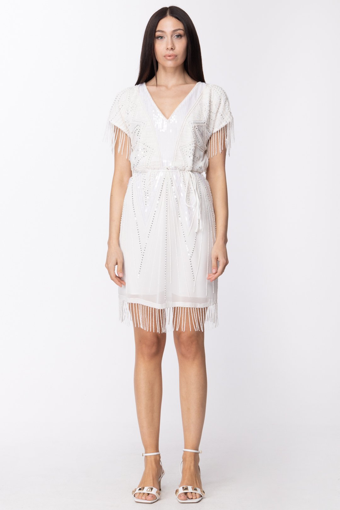 Twin-set Mini Abito con Ricami In Perline e Frange 211TT2621 NEVE