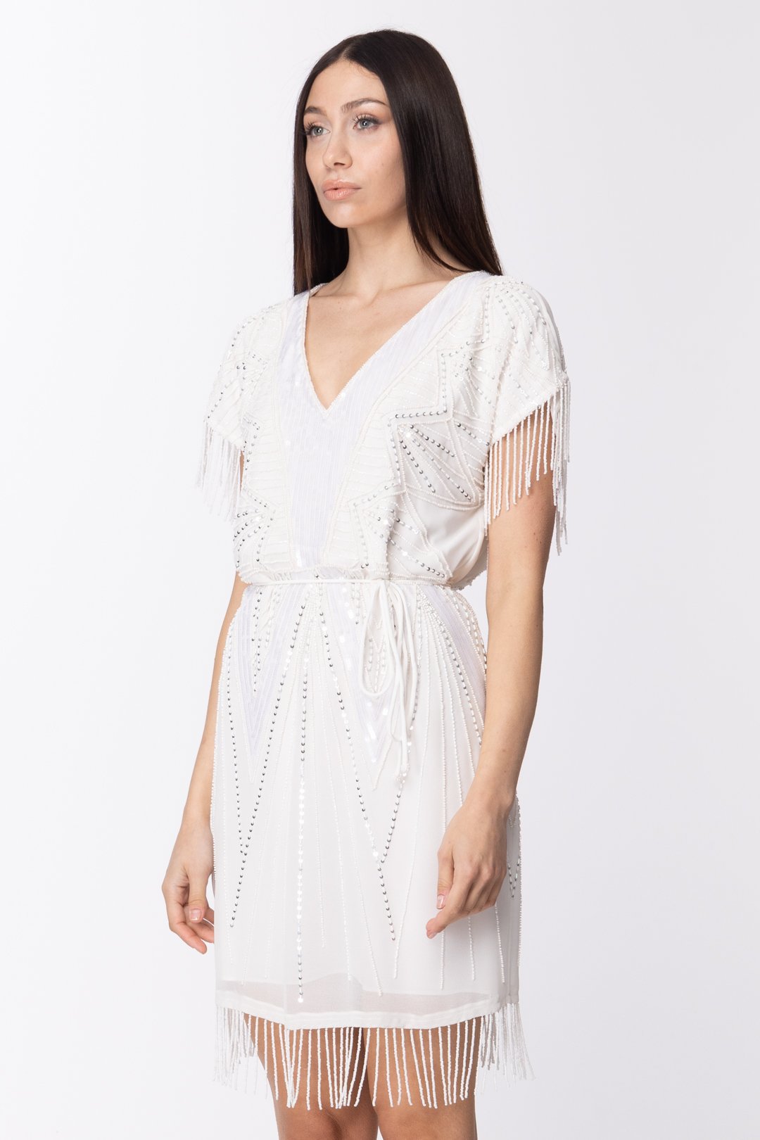 Twin-set Mini Abito con Ricami In Perline e Frange 211TT2621 NEVE