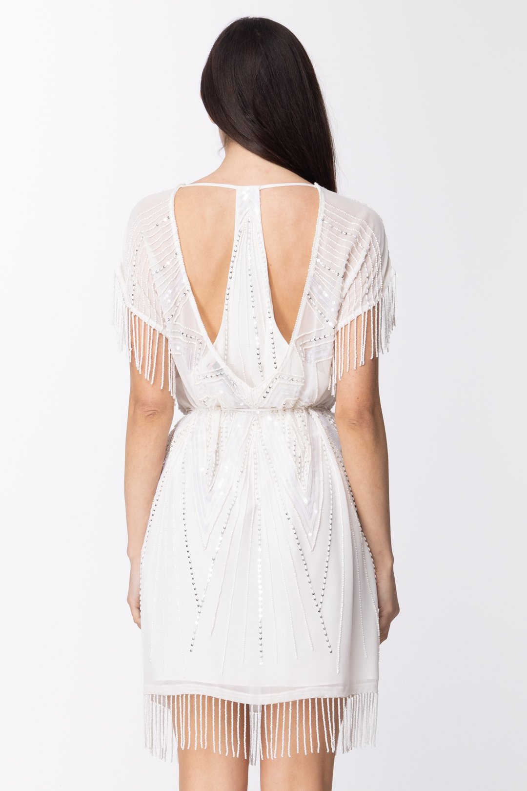 Twin-set Mini Abito con Ricami In Perline e Frange 211TT2621 NEVE