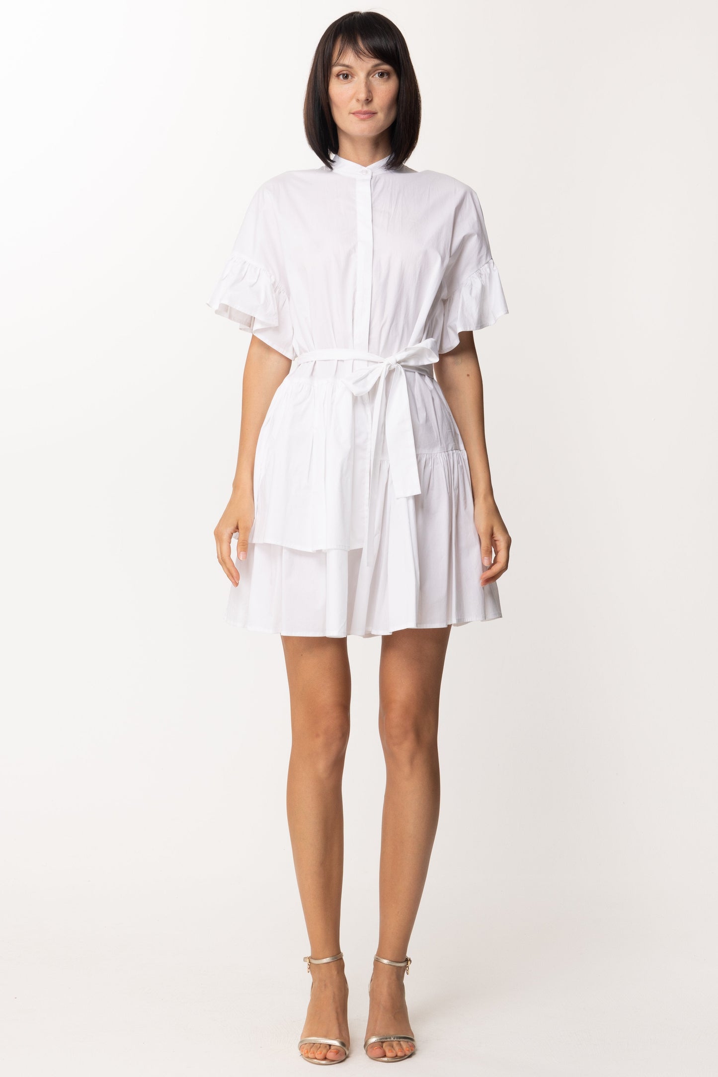 Twin-set Mini Abito In Popeline con Balze e Fusciacca 211TT2459 BIANCO OTTICO