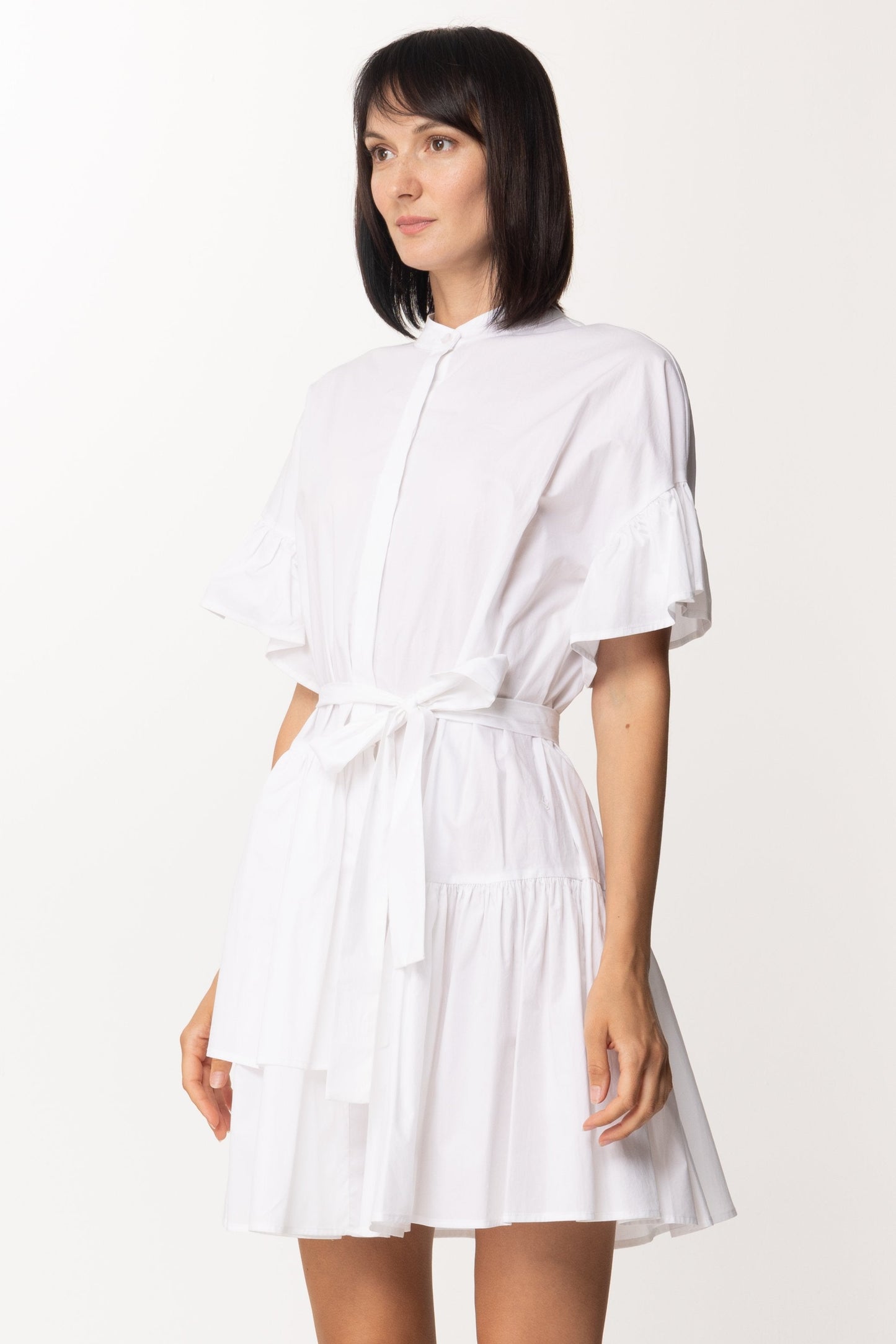 Twin-set Mini Abito In Popeline con Balze e Fusciacca 211TT2459 BIANCO OTTICO