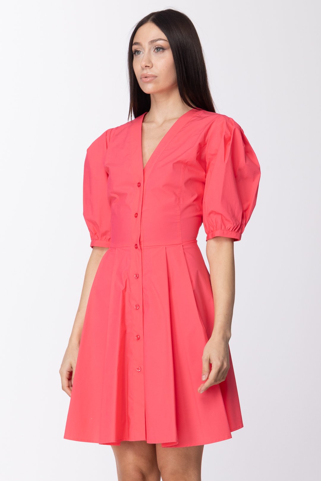 Twin-set Mini Abito Maniche a Palloncino e Gonna con Pieghe 211TT245A ROSA NEON