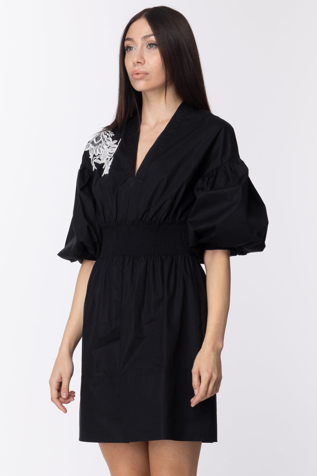 Twin-set Mini Abito Ricamo Fiore e Maniche a Sbuffo 211TT2474 NERO