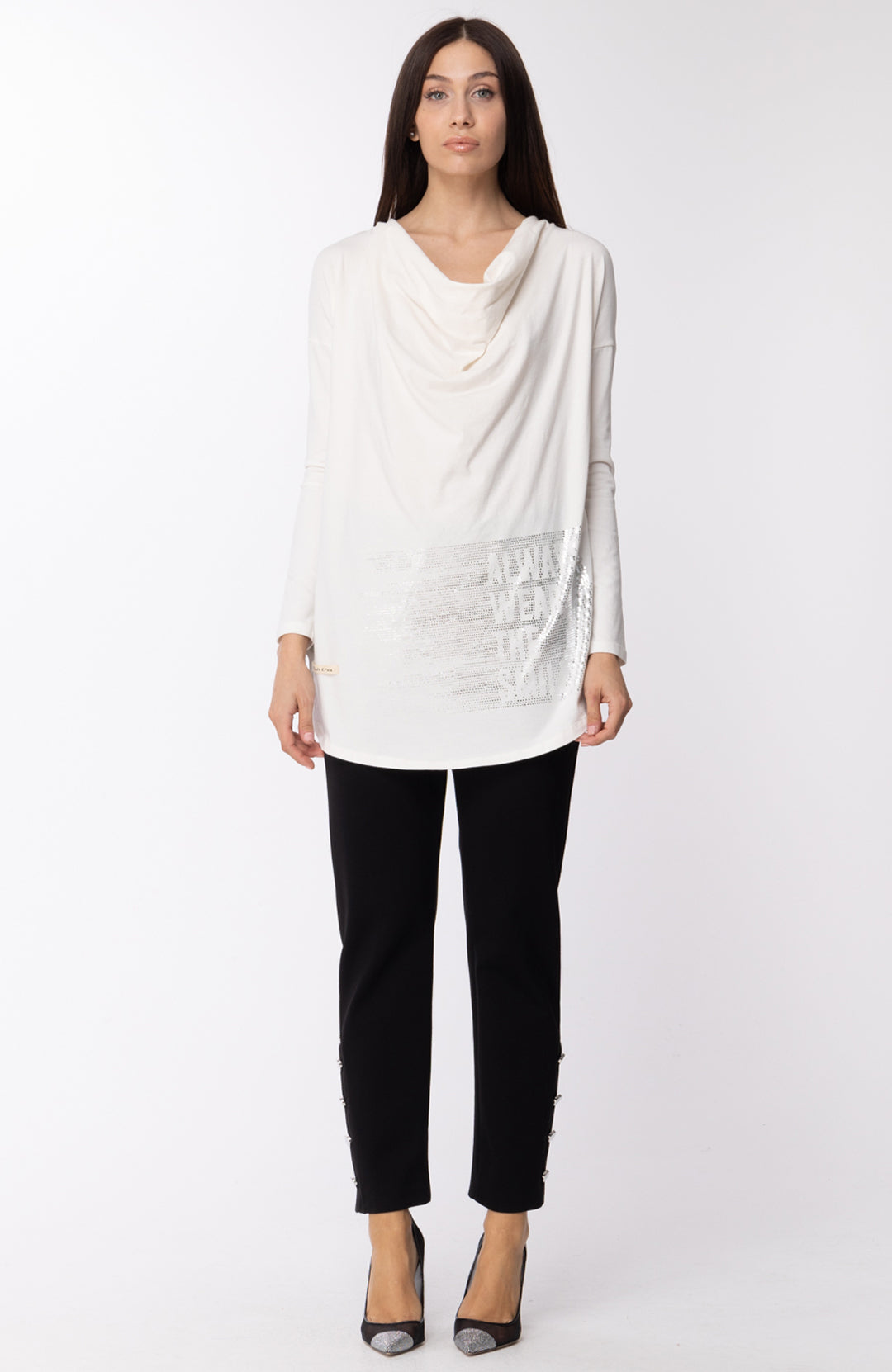 Manila Grace Pantalone Skinny con Bottoni P612VU NERO