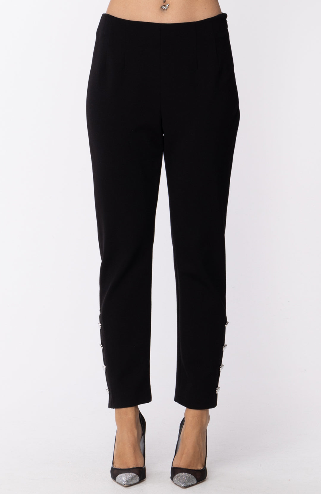 Manila Grace Pantalone Skinny con Bottoni P612VU NERO