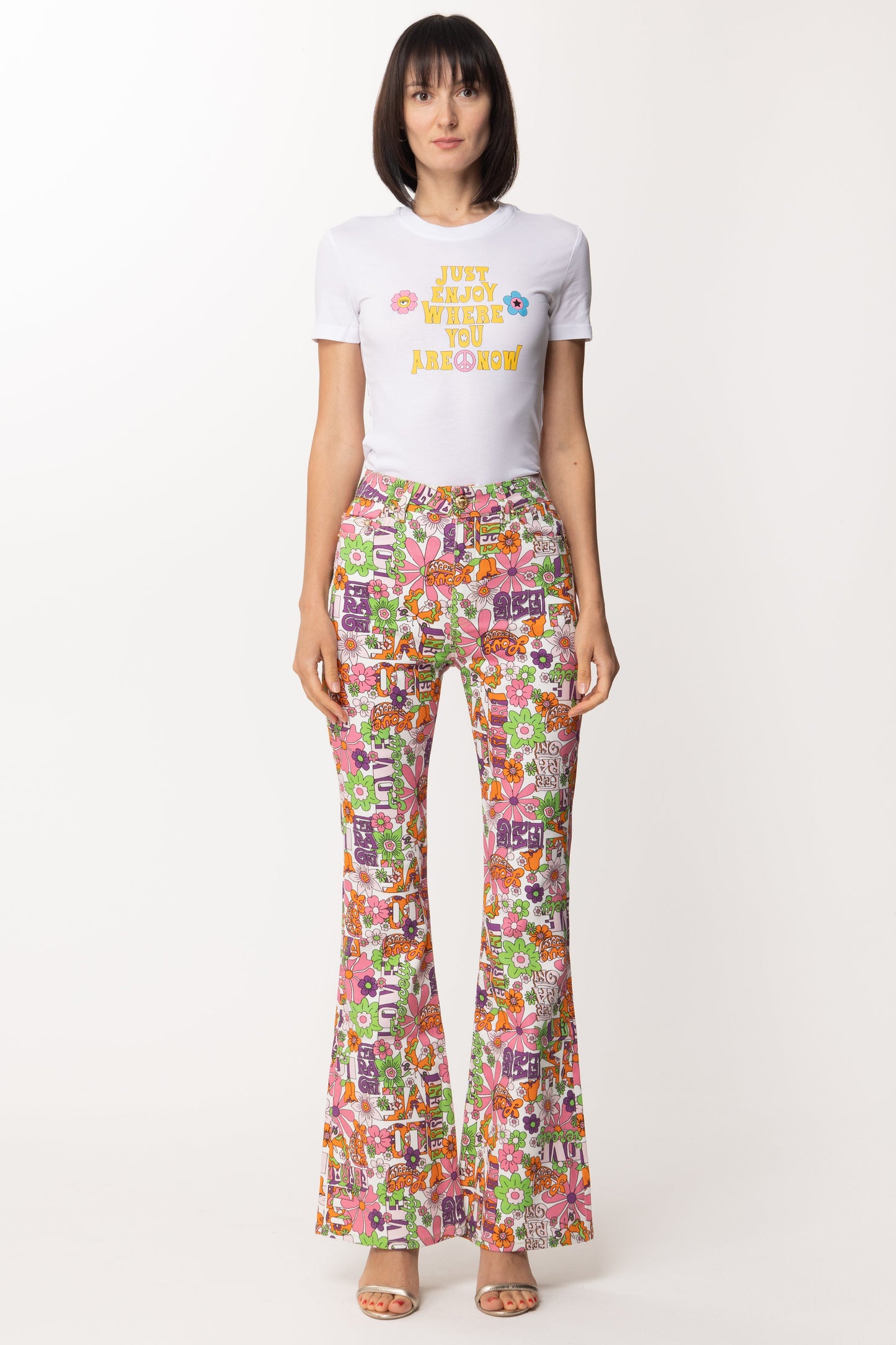 Chiara Ferragni Pantaloni a Zampa Stampati 72CBB5Z0 BIANCO OTTICO