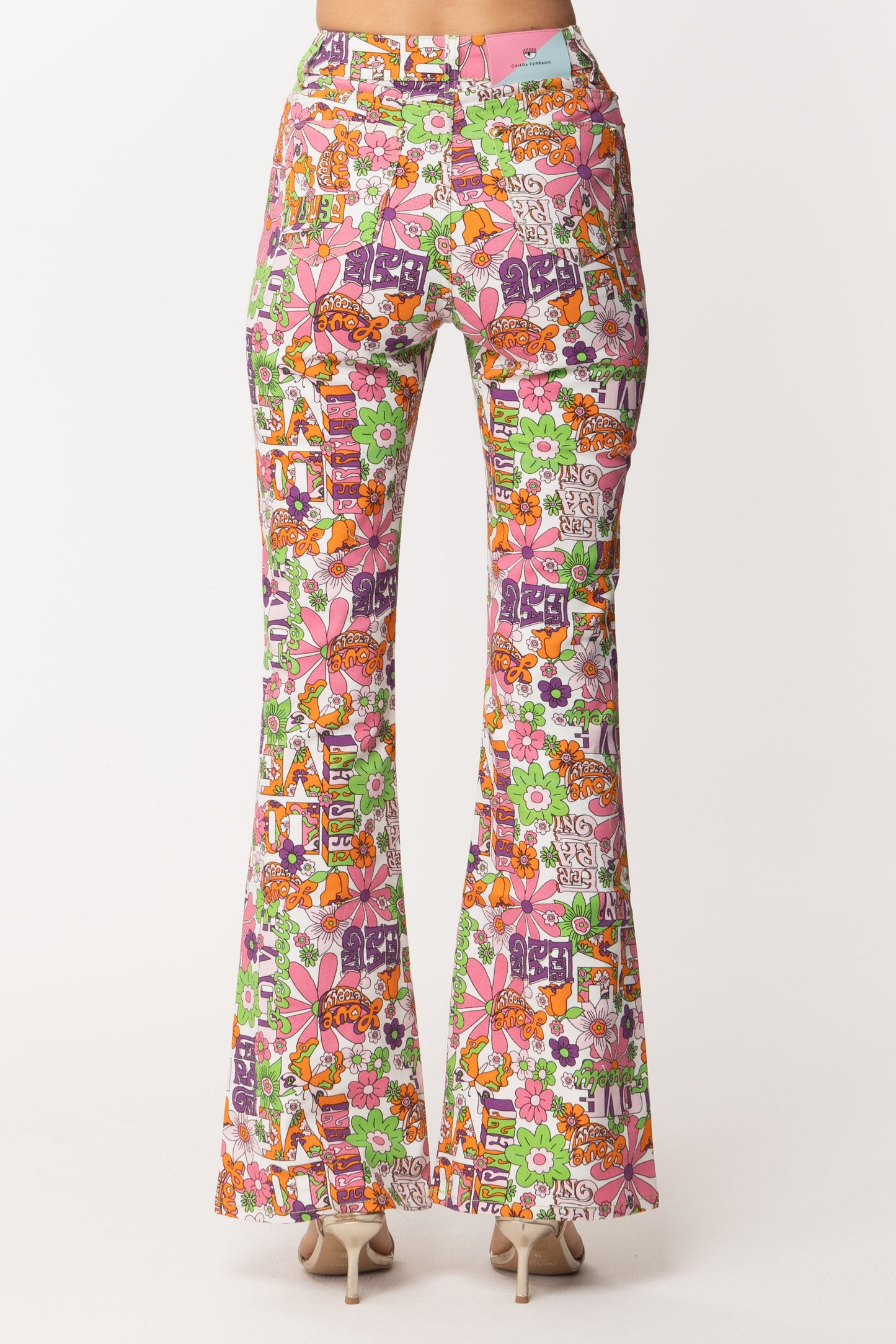 Chiara Ferragni Pantaloni a Zampa Stampati 72CBB5Z0 BIANCO OTTICO