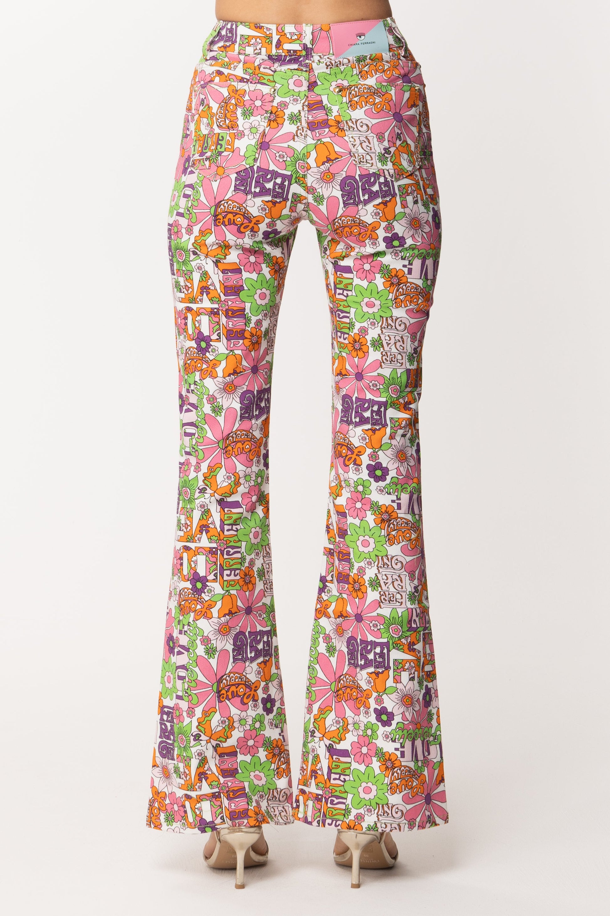 Chiara Ferragni Pantaloni a Zampa Stampati 72CBB5Z0 BIANCO OTTICO