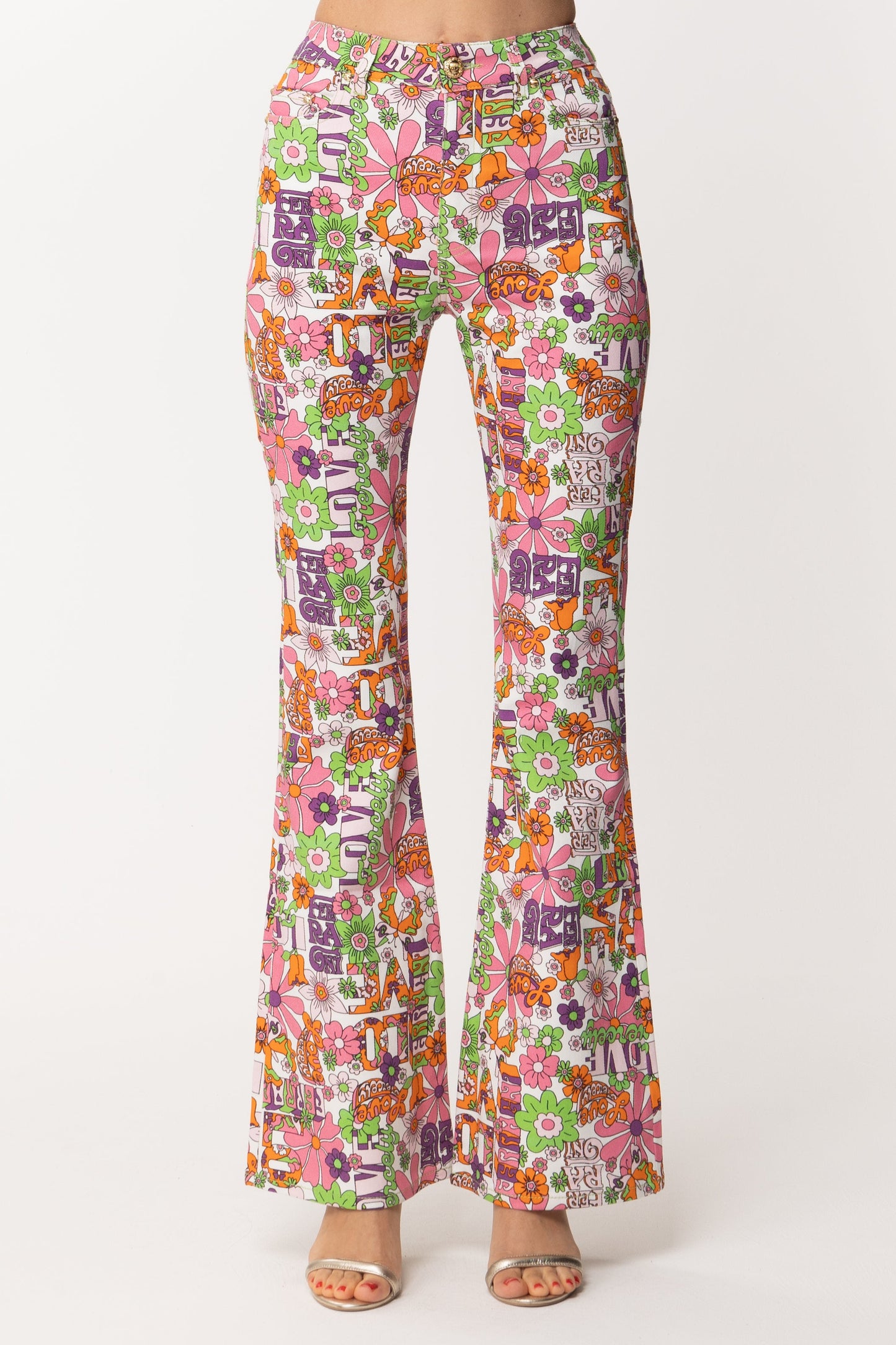 Chiara Ferragni Pantaloni a Zampa Stampati 72CBB5Z0 BIANCO OTTICO